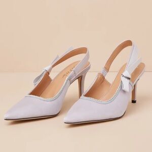 Lulus Ancolie Silver Satin Bow Pointed-Toe Slingback Pumps 10